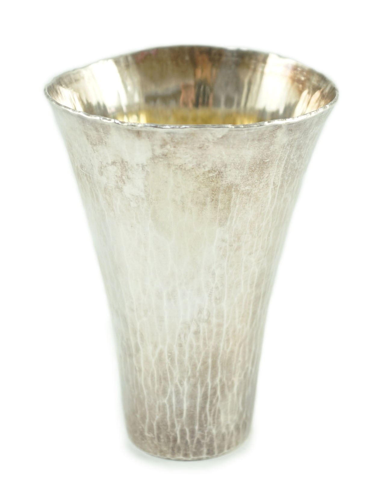 A modern Britannia standard planished silver cup, by Malcolm Appleby